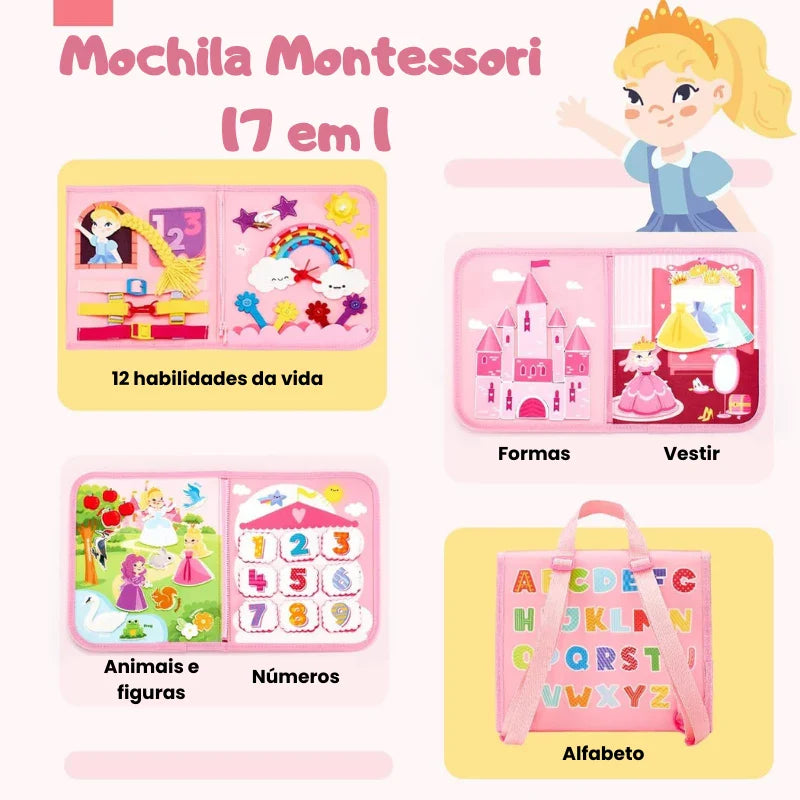 Brinquedo Educativo Montessori Mochila Sensorial de Habilidades