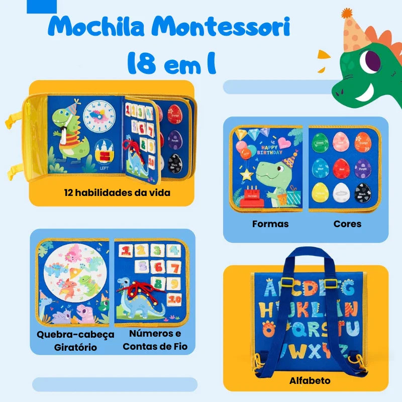 Brinquedo Educativo Montessori Mochila Sensorial de Habilidades