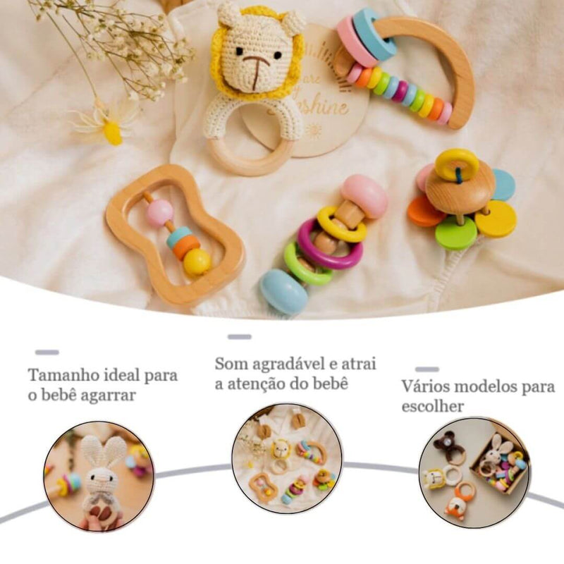 Kit Chocalhos Montessori com Amiguirumi - 5 peças